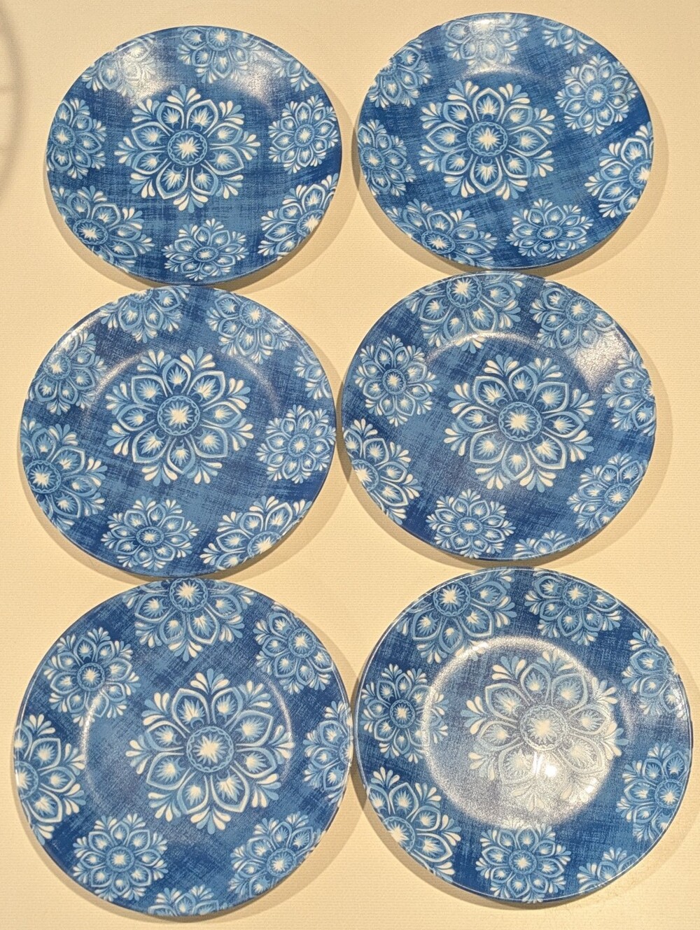 6 Corelle Lisbon Terrace Blue Appetizer Salad Plates, 6.75" Vitrelle Glass Set
